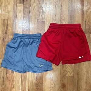 Nike Kids Mesh Athletic Shorts in Red and Gray (XS)